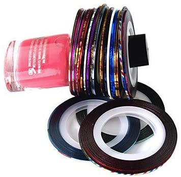 Nail Art Striping Tape Line Decoration Set Kit of 10 Rolls Colourful Nailart Strips By VAGA
