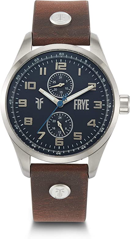 FRYE Bowery Stainless Steel Japanese Quartz Leather Strap, Brown, 21 Casual Watch (Model: 37FR00001-02)
