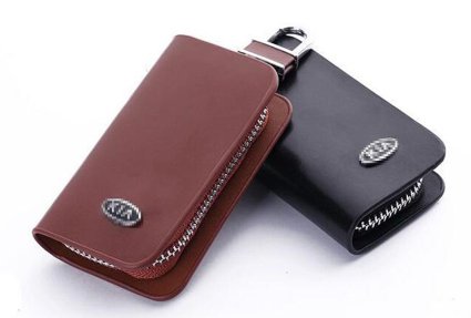 SunShine Leather Car Key Chain Smooth Genuine Leather Car Remote Key Holder Case Cover Black Fit for Kia K5 Morning Picanto Ceed Sorento K2 Rio Borrengo Mohave Forte Cerato Soul Carens K3 (Brown)