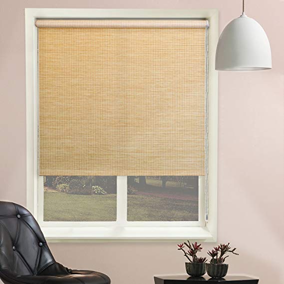 Chicology Continuous Loop Beaded Chain Roller Shades / Window Blind Curtain Drape, Natural Woven, Privacy - Lattice Cream, 36"W X 72"H