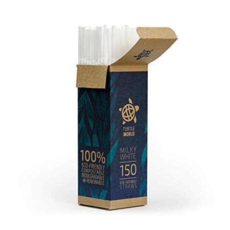 Eco-Friendly Biodegradable Drinking Straws │ Plant-Based, Bendy PLA Plastic Straws in Dispenser Gift Box │ 150 Bulk Pack – By Turtle World