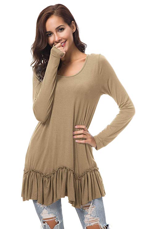 Urban CoCo Women's Casual T-Shirt Solid Long Sleeve Tunic Tops