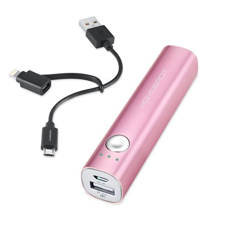 HomeSpot 3200mAH iPhone Charger Portable Power Bank External Backup Battery with Apple MFI Lightning Adapter Short Cable (3200mAH - Pink)