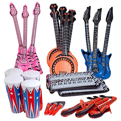 Rock Band Instrument Inflate Assortment - 24 Pack - Cool and Fun Inflatable Musical Instruments for Kids - Great Party Favor, Party Bag Stuffer, Giveaways, Novelty Toys