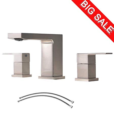 VCCUCINE Best Commercial 3 Holes Two Handles Lavatory Vanity Sink Widespread Brushed Nickel Bathroom Faucet, Bathroom Sink Faucet With Hoses