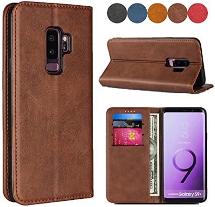 Samsung Galaxy S9 Plus Wallet Case, SailorTech Premium PU Leather Protective Flip Cover with Stand Feature and Built-in Magnet 3-Slots ID&Credit Cards Pockets for Galaxy s9  case（6.2"）-Dark Brown