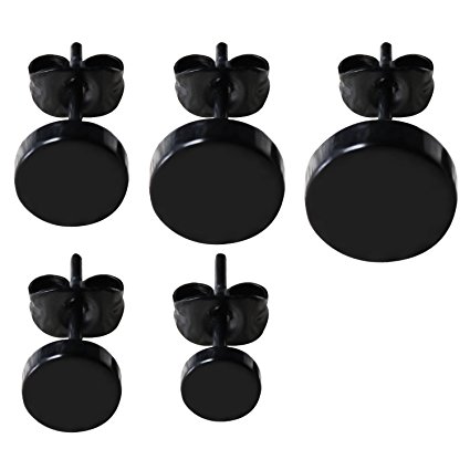 5 Pcs Mens Black Earrings Jewelry Fashion Titanium Steel Stud Earrings 5 Different Sizes Earrings Set Accessory for Birthday Party Prom Graduation Valentine Day Christmas Wedding Anniversary