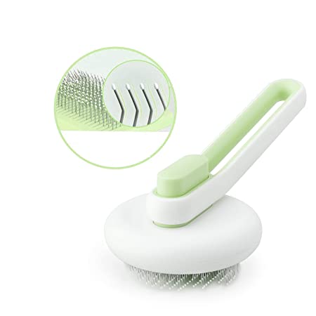 MOCSONE Cat Brush | Dog Brush Comb,Self Cleaning Slicker Brush for Dogs and Cats, Gently Pet Massage & Grooming Comb, One-click Painless Hair Remover Tool for Shedding (Green)