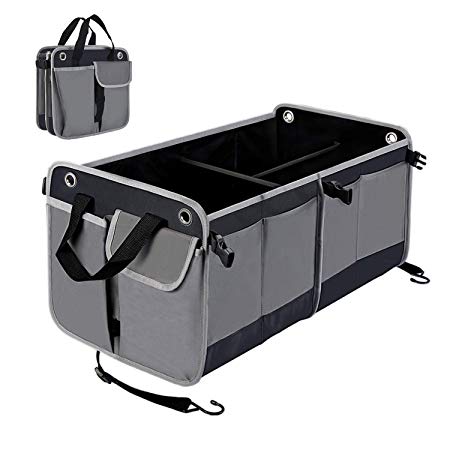 Car Boot Organiser HiHiLL Car Organiser with Tie Down Straps, Foldable Trunk Storage Box, Waterproof and Non-Slip Bottom Bases to Prevent Sliding, Shopping Travel Holder for Car, Truck, SUV and Indoor