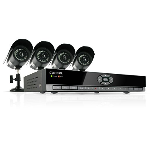 Defender SN502-4CH-002 Feature-Rich 4-Channel H.264 DVR Security System with Smartphone Access and 4 Indoor/Outdoor Hi-Res CCD Night Vision Cameras