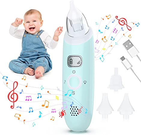 Nasal Aspirator for Baby, 3 Suction Levels Rechargeable Baby Nasal Aspirators, Electric Baby Nose Sucker with 3 Nozzles, Baby Nose Cleaner with Music Light Function Toddler Infant Baby Booger Remover