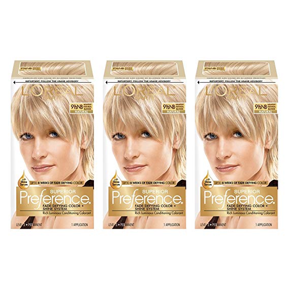 L'Oréal Paris Superior Preference Fade-Defying   Shine Permanent Hair Color, 9.5N Lightest Natural Blonde, 3 COUNT Hair Dye