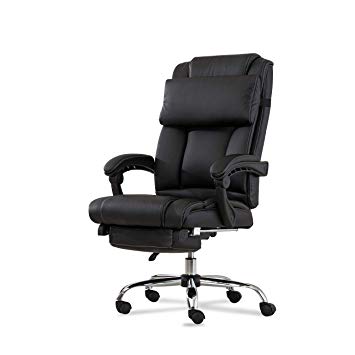 Belleze Executive Reclining Office Chair Recline High Back Faux Leather Footrest Armchair Recline with Pillow, Black