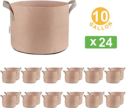 Oppolite 24-Pack 10 Gallon Tan Grow Bags Pots Heavy Duty Fabric Aeration Fabric Pots Grow Bags W/Handles (24, 10 Gallon)