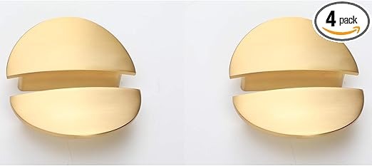 Cabinet Drawer Pulls,4-Pack,Addlike Semicircle Cabinet Pulls 2.52" Hole Centers with Screws Kitchen Drawer Pulls Zinc Alloy Dresser Drawer Pulls Brushed Gold Half Circle Drawer Pulls