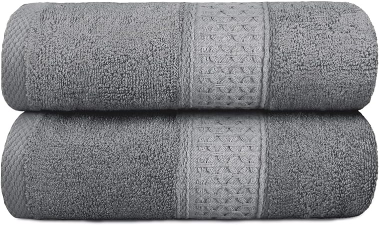 Yoofoss Bath Towels 100% Cotton 27''x55'' Soft Bathroom Towels 2 Pack Machine Washable Shower Towel Lightweight Bath Towels Large Grey