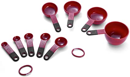 KitchenAid Classic Measuring Cups and Spoons Set, Set of 9, Red/Black