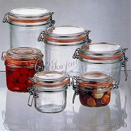 Set of 5 (Five) Le Parfait French Glass Canning Jar with Gasket and Lid - .5, .75, 1, 1.5, 2 Liter