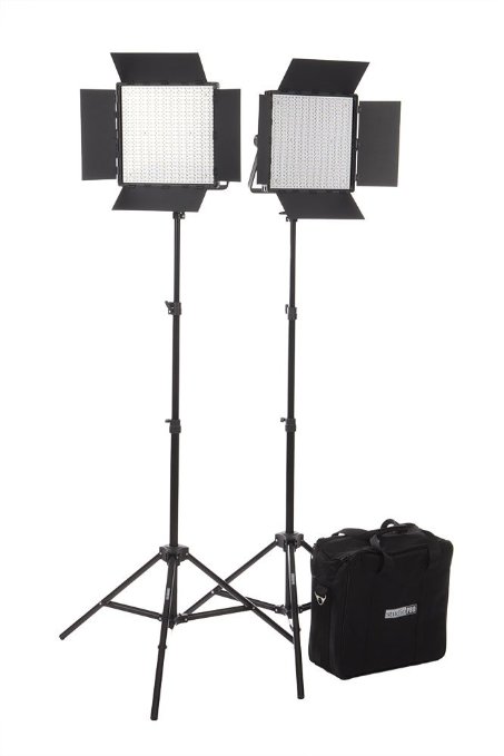 StudioPRO Set of 2 S-600BN Dimmable 600 Bright LED Photography Continuous Bi Color Light Panel and Light Stand Kit with Carrying Case and Barndoor - Photo Video and Film Production Studio Essentials