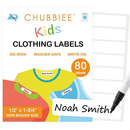 No-Iron Kids Fabric Clothing Labels, Washer & Dryer Safe, Stick-On Name Labels for Daycare and Nursing Home, New Bigger Size, Pack of 80