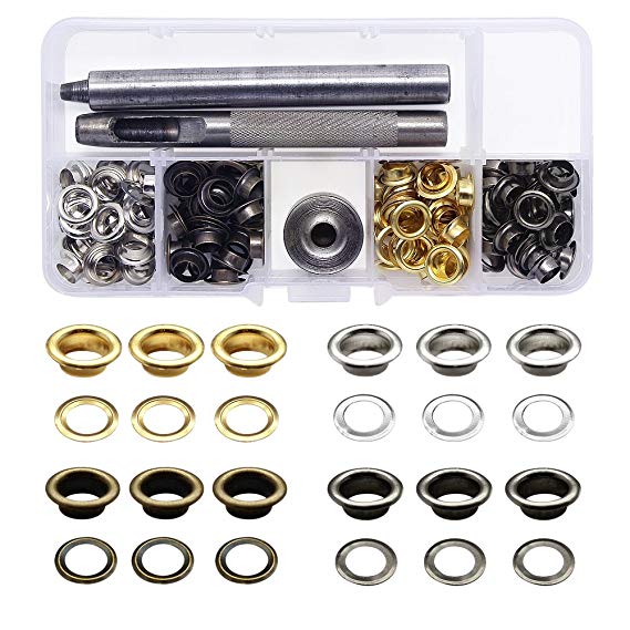 Grommet Tool Kit,Yotako 120 Set 6mm Inside Diameter Brass Eyelet Grommet with Setting Tool for Canvas Clothes and Leather DIY Craft Washer Self Backing,Grommet Installation Tool Kit