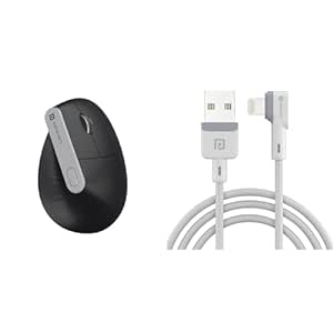 Portronics Toad Ergo Vertical Advanced Wireless Ergonomic Mouse 2.4Ghz(Black) Konnect L 1.2M POR-1401 Fast Charging 3A 8 Pin USB Cable with Charge & Sync Function (White)