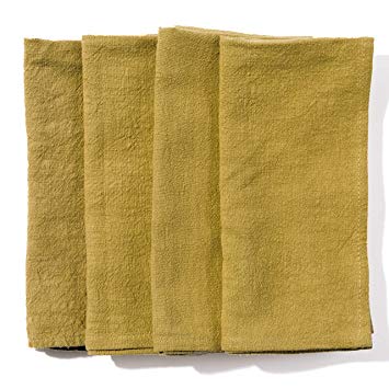 Caldo Linen Dinner Napkins - Soft and Durable Cloth - 4 Pack - 20x20 inch (Mustard)
