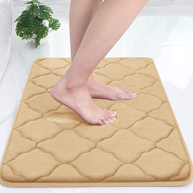 OLANLY Memory Foam Bath Mat Rug, Ultra Soft Non Slip and Absorbent Bathroom Rug, Machine Wash Dry, Comfortable, Thick Bath Rug Carpet for Bathroom Floor, Tub and Shower, 17x24, Beige