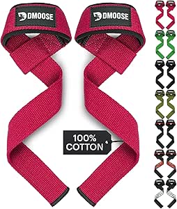 DMoose Lifting Straps, 100% Cotton, Non-Slip Silicone Grip, Thick Neoprene Padding wrist straps, Double Stitched gym straps, 24" Weight lifting straps Support for Gym, Powerlifting, Bodybuilding