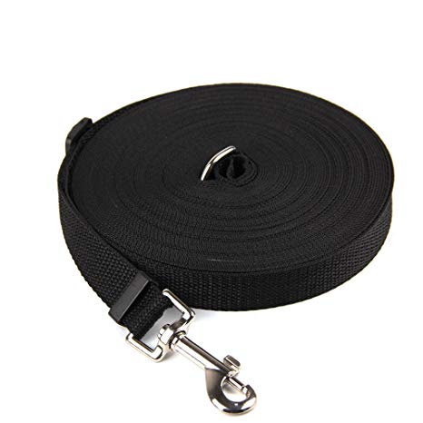 100FT Long Lead Nylon Dog Leash Adjustable Dog Leash for Training Play Camping or Backyard Suitable for Medium Small Dogs or Cats (100FT, Black)