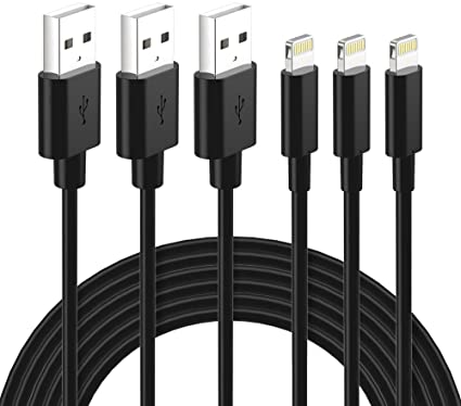 Lightning Cable Certified - Nikolable iPhone Charger 3Pack 6ft Braided Lighting to USB A Charging Cord Compatible with iPhone 11 Pro Max XS XR 8 Plus 7 Plus 6s Plus 5S iPad Pro and More, Black