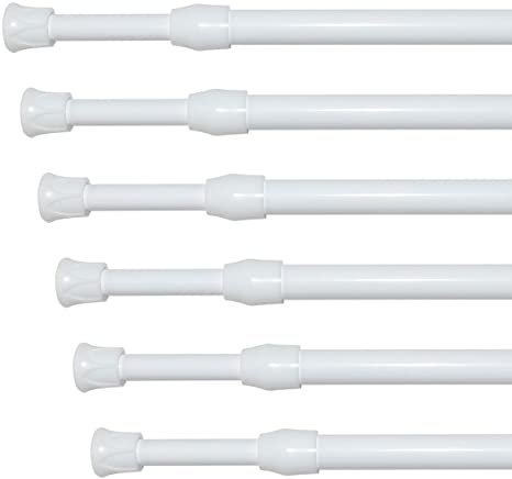 KXLIFE 6 Pack Spring Tension Curtain Rod, Cupboard Bars Rod,12-20",White