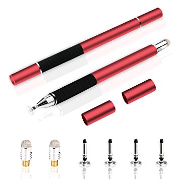 Capacitive Stylus Pen, IEKA 2 Pack 2 in 1 Universal Touch Screen Precision Stylus ,with 4 Replaceable Hybrid Fiber Tips,Perfect for Iphone,Ipad,Samsung Note 5/Note 8/S7/S8,Tablet and Drawing(Red)