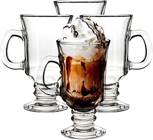 Premier Housewares Irish Coffee Glasses | Exceptionally Crafted Sturdy Latte Glasses | Elegant Curved Rims of Glass Mugs | Easily Maintained Glass Mugs for Hot Drinks with Handles