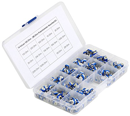 UCTRONICS 14 Values Potentiometer Variable Resistor Kit 100 Ohm - 2M Ohm Assortment with Storage Case Pack of 280pcs