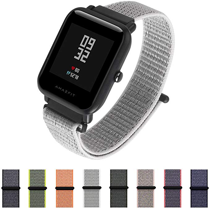 Nylon Sport Loop Band SIKAI 20mm Replacement Nylon Strap Compatible with Amazfit Bip/Huawei Watch 2 Sport/Ticwatch E Breathable with Hook and Loop Fastener Adjustable Closure (Seashell)