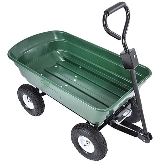 Uenjoy Garden Dump Cart with Flat Free Tires Multifunctional Wagon Pulling Wagon for Kids and Cargo, 660Ibs Green