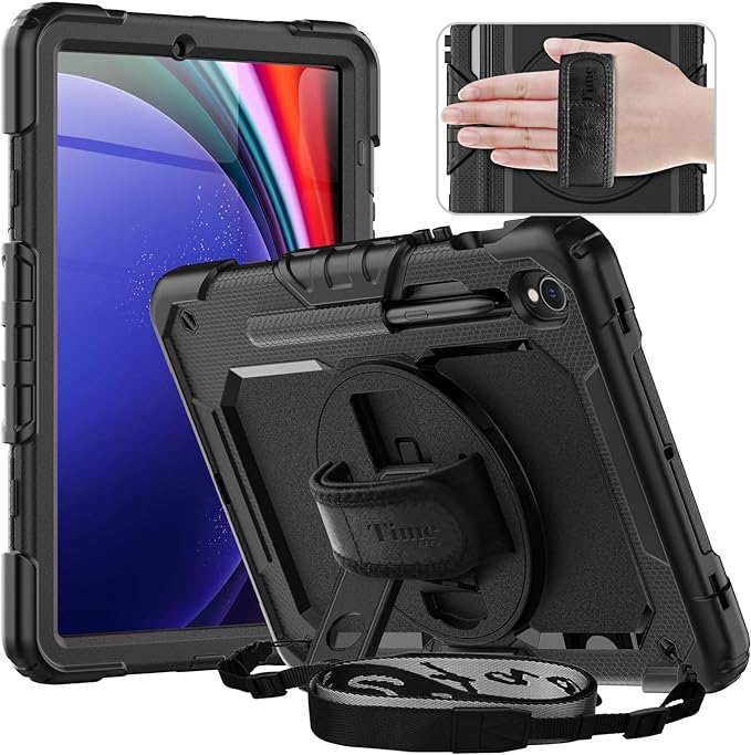 Timecity for Samsung Galaxy Tab S9 FE 5G Case 10.9 inch/for Galaxy Tab S9 Case 11 inch 2023 (SM-X510/SM-X516/SM-X710/SM-X716B/SM-X718U Cover): with Screen Protector, Hand Strap, Strap, Stand - Black