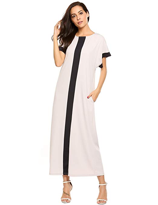 ACEVOG Womens' Raglan Sleeve Patchwork Casual Full Length Loose Long Shift Dress