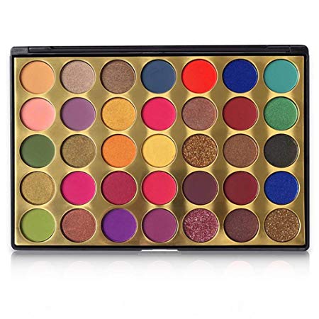 FindinBeauty 35 Colors Pro Eyeshadow Golden Palette,Multi Reflective Shimmer Matte Pressed Glitter - Bright Natural Shades Velvet Texture Blendable Long Lasting Eye Shadow Makeup Pallet with Intense