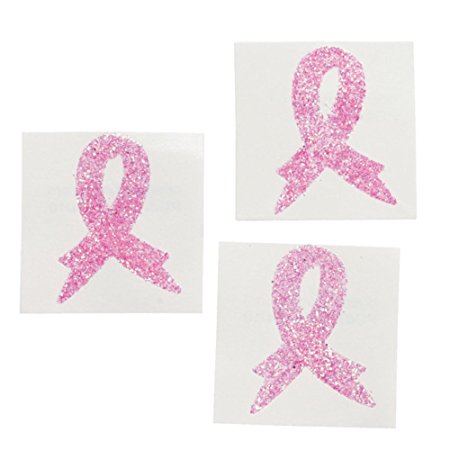 48 PINK RIBBON Glitter BODY TATTOO Stickers/4 DOZEN/Breast Cancer AWARENESS/Fundraising/EVENT/WALK/RUN