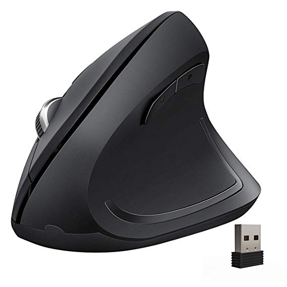 VicTsing Ergonomic Mouse, 2.4G Optical Wireless Vertical Mouse with Adjustable DPI 1000/1600/2000/2400, 6 Buttons for PC, Desktop, Laptop(Black)