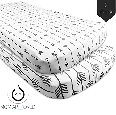 Kaydee Baby Fitted Crib Sheets - 2 Pack Modern (Grey Arrows) - 100% Soft Cotton Crib Mattress Sheet - Bedding Gift Set For Boys and For Girls