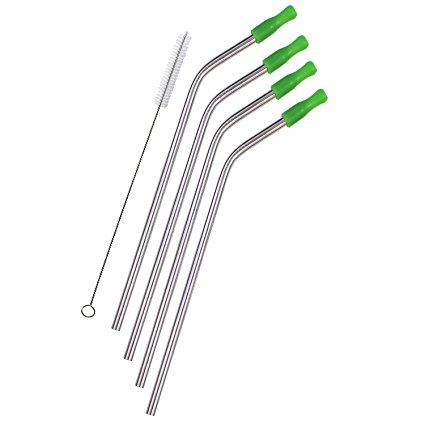 EHME New Stainless Steel Straws with Comfortable Silicone Tip Covers,Fits 30 oz YETI,RTIC Tumbler Ramblers Cups,Cleaning Brushes Included(Green)