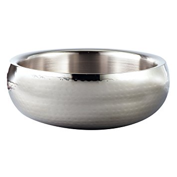Elegance Hammered 11-Inch Round Stainless Steel Doublewall Serving Bowl