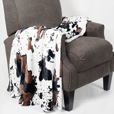 BOON Animal Printed Double Sided Faux Fur Throw, 60" x 80", Cow
