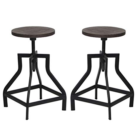 VH FURNITURE Counter Height Swivel Barstools Round Wood Bistro Rustic Metal Dining Chair Adjustable Industrial Stools For Outdoor And Indoor