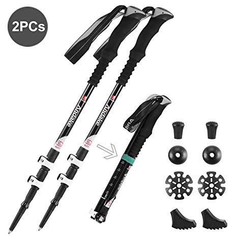 Andake Ultralight Trekking Pole, Aircraft-Grade Carbon Fiber and 7075 Aluminum Anti-Shock Walking Sticks with All Terrain Accessories and Carry Bag, Collapsible for Hiking, Mountaineering, Camping