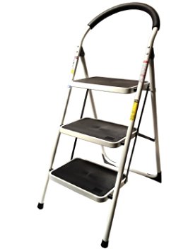 LavoHome 330lbs Upper Reach Reinforced Metal Folding Step Ladder Stool Household Kitchen Use (Three Step Ladder)