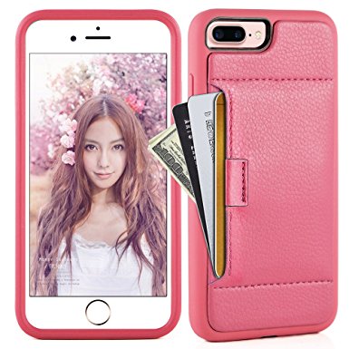 iphone 7 Plus Wallet Case, ZVE Apple iphone 7 plus case with cedit Card Holder Slots Protective Shockproof Leather Wallet Case Cover For Apple iphone 7 Plus (2016) - Rose
